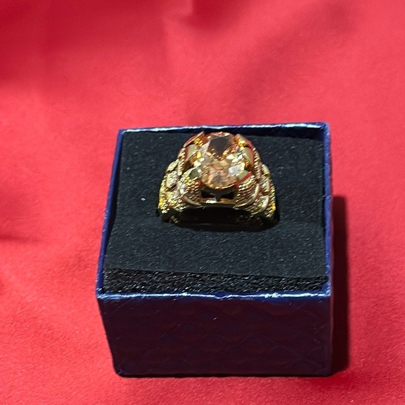 Mens Solitaire Champagne Cz Yellow Gold Plated Wedding Rings Gift Ring size 8/9 - Picture 7 of 17